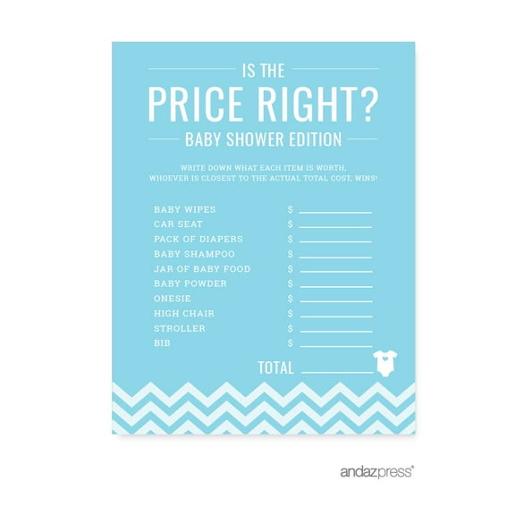 Is The Price Right? Baby Blue Chevron Baby Shower Games, 20-Pack