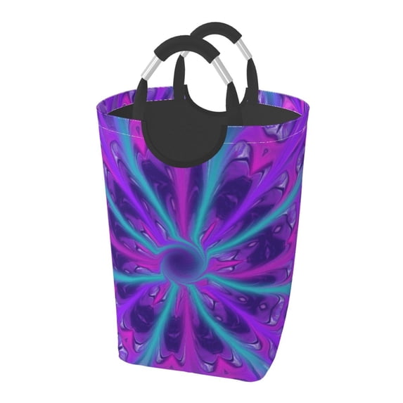 DouZhe 50L Rectangular Laundry Basket, Abstract Tie Dye Prints Waterproof Foldable Laundry Hamper with Aluminum Handles