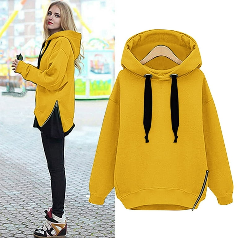 XFLWAM Womens Winter Warm Hoodies Solid Color Pullover Casual Sweatshirts  Long Sleeve Tops Loose Hoodie with Pockets Khaki M 