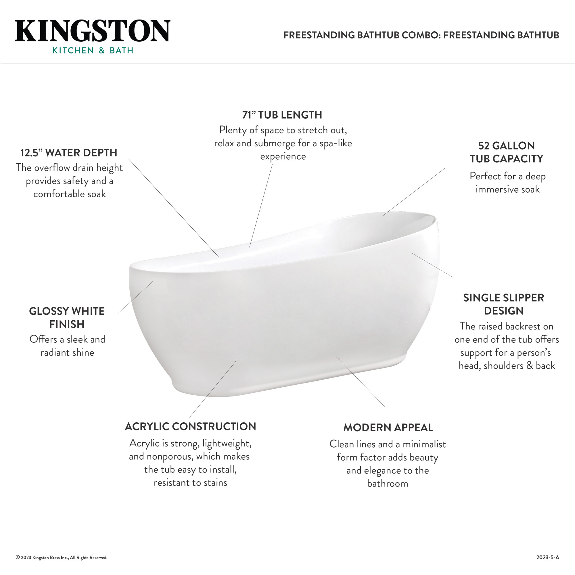 Aqua Eden KTRS723432A1 71-Inch Acrylic Oval Single Slipper Freestanding Tub with Faucet Combo and Drain in Glossy White/Polished Chrome