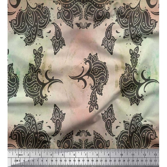 Soimoi Cotton Voile Fabric Artistic Paisley Print Fabric by The Yard 56 Inch Wide