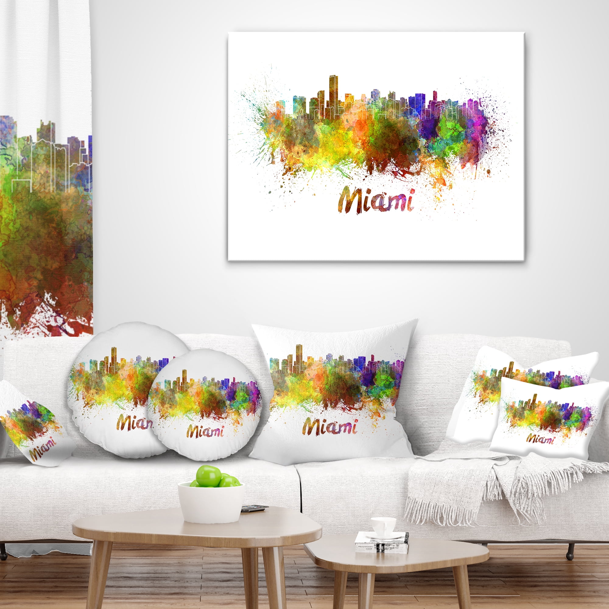 Designart Miami Skyline - Cityscape Throw Pillow - 16x16