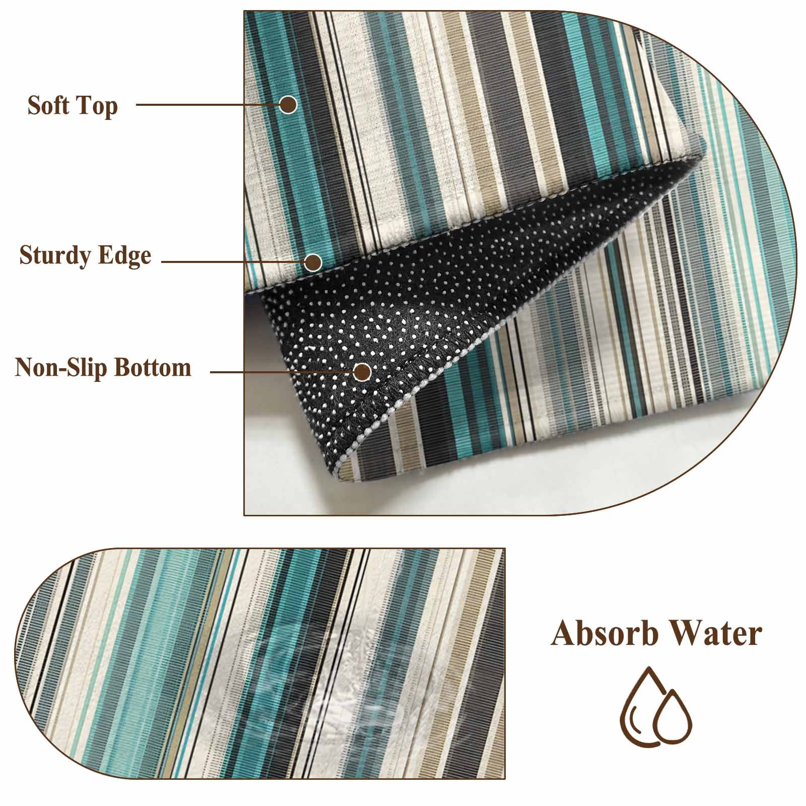 Teal Blue Striped Entryway Rug 2'x3'&nbsp; Non Slip Front Door Mats, Farmhouse Stripes Modern Abstract Art Entrance Rugs Indoor Outdoor Carpet, Washable Floor Mats Small Area Rug for Bedroom Kitchen