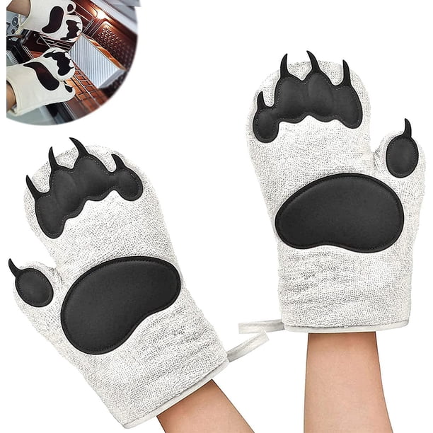 Guantes para horno, manoplas para horno resistentes al calor, 1 par de bonitos guantes para horno con forma de garra de oso, diseño antideslizante de silicona, adecuados para cocinar, hornear, asar a