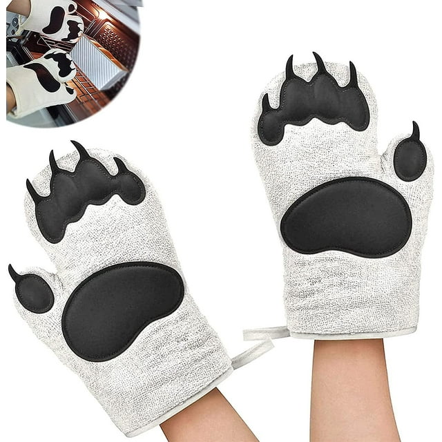 Guantes para horno, manoplas para horno resistentes al calor, 1 par de bonitos guantes para horno con forma de garra de oso, diseño antideslizante de silicona, adecuados para cocinar, hornear, asar a