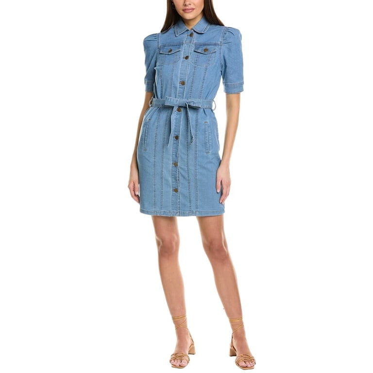 ワンピース herlipto Denim Shirt Belted Dress Nanette Lepore Women's Belted Button Front Stretch Denim Shirt