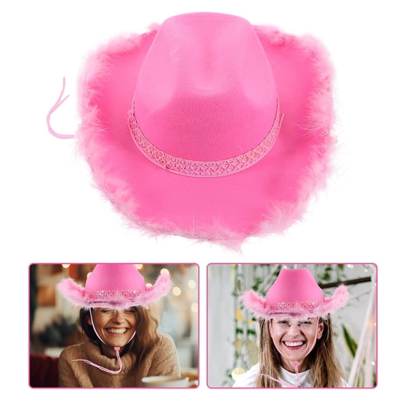 HONMEET 1Set Pink Cowgirls Hat Cloth Material for Women Western Style Occasions