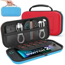 MoKo Carrying Case for Nintendo Switch 2 2025, Protective Hard Shell Portable Travel Carry Case Pouch Holds 10 Cartridges w/Pockets for Switch 2 Accessories and Games, Red Blue