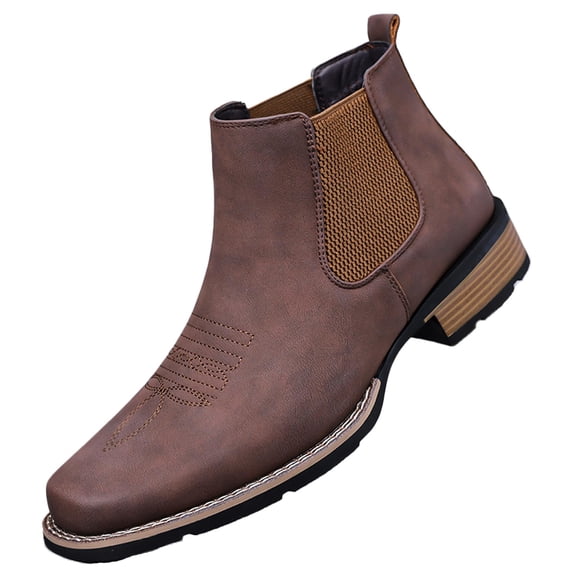 Mens Classic Western Cowboy Boots,Men's Western Cowboy Chelsea Boots Classic Square Toe Cowboy Casual Work Ankle Boots Retro Stylish Slip On Casual Dress Boot