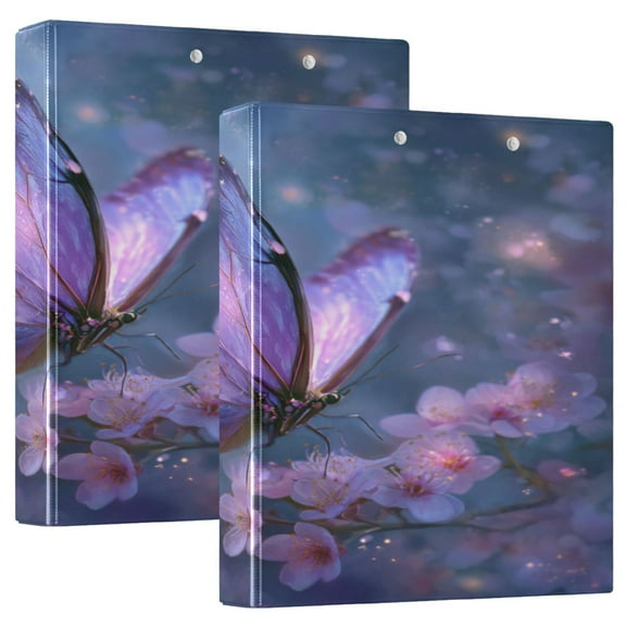 WOBOGO Sakura Purple Butterfly File Folders Extra Large Capacity to Hold 200 Sheets of Documents Hard Shell Ring Binder for School Home Office