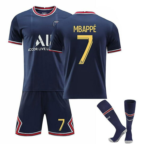 Mbappe Jersey, t-shirt No.7 Mbappe Home Soccer Jersey Set Enfants Jeunes T- shirt Football Uniformes Avec Chaussettes-26--Quantité 