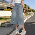 thumbnail image 4 of oqasdz Girls Skirts Elastic Waist Stretch Long Denim Skirt with Rhinestone Design for Toddler and Big Kids Casual Dailywear, 4 of 7