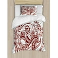 thumbnail image 1 of Ethnic Twin Size Duvet Cover Set, Classic Blossom Swirls with Middle Eastern Arabian Bohemian Influences Pattern, Decorative 2 Piece Bedding Set with 1 Pillow Sham, Brown and White, by Ambesonne, 1 of 3