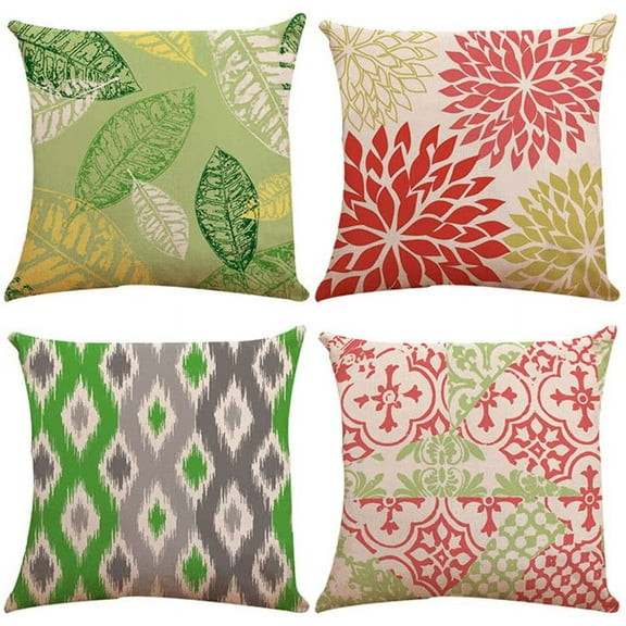 Nvzi -b Summer Set of 4 Throw Pillow Covers Decorative Boho Cushion Cover Throw Floral Printed Pillow Case 18 X 18 Inch Pillowcase Multicolor (Leaf -1)
