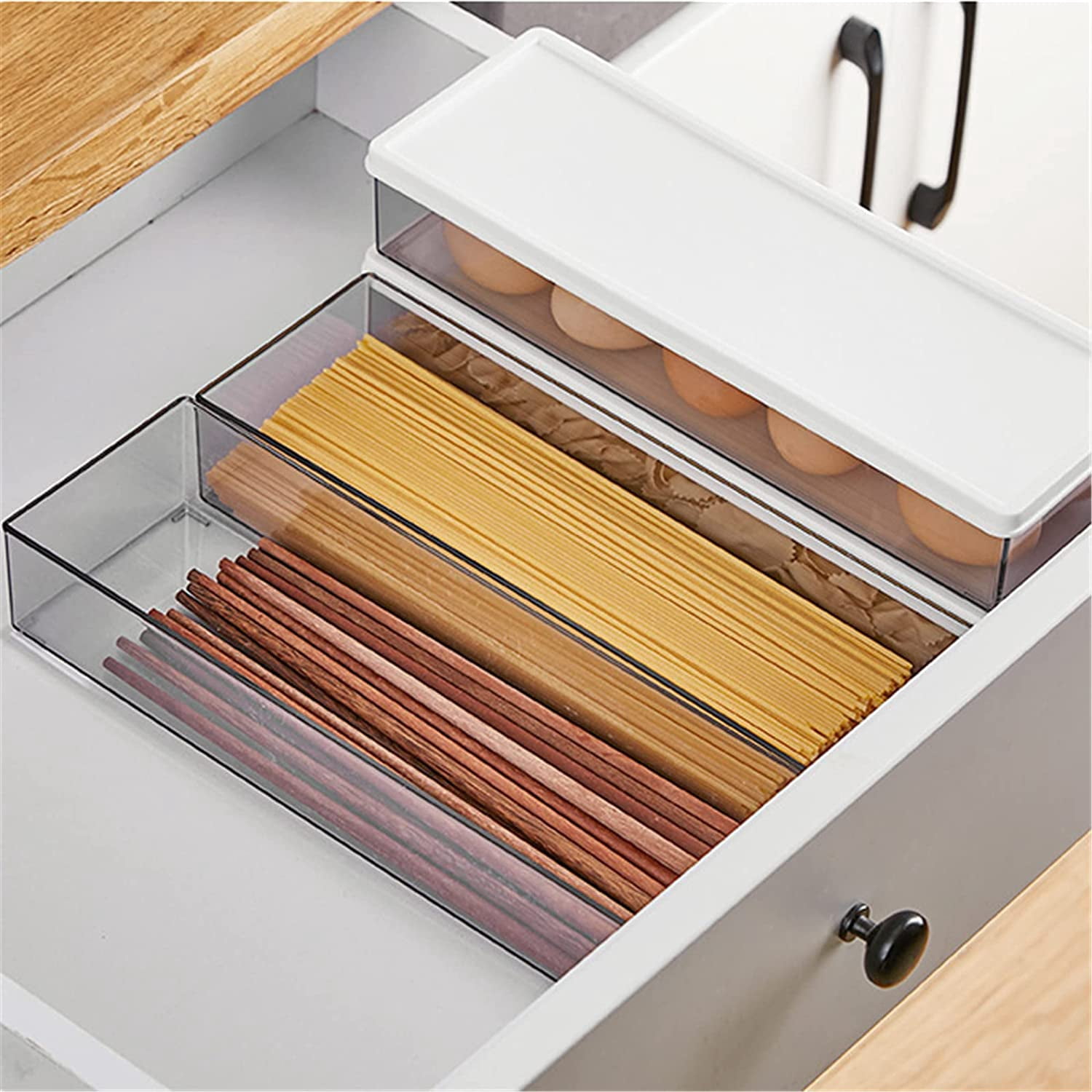 Hanobe Pasta Storage Containers for Pantry， Airtight Spaghetti Noodle Holder Cereal Storage for Fridge Kitchen Set of 6,37oz