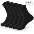 thumbnail image 2 of Mens Moisture Wicking Outdoor Hiking Work Cotton Socks Compression Cushion Crew Socks Leisure Men Black Socks 5 Pairs, 2 of 7
