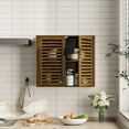 thumbnail image 3 of Medicine Cabinet, Bathroom Storage Cabinet Wall Mounted, Over The Toilet Space Saver Organizer with Doors and Bamboo Shelves, Walnut, 3 of 15
