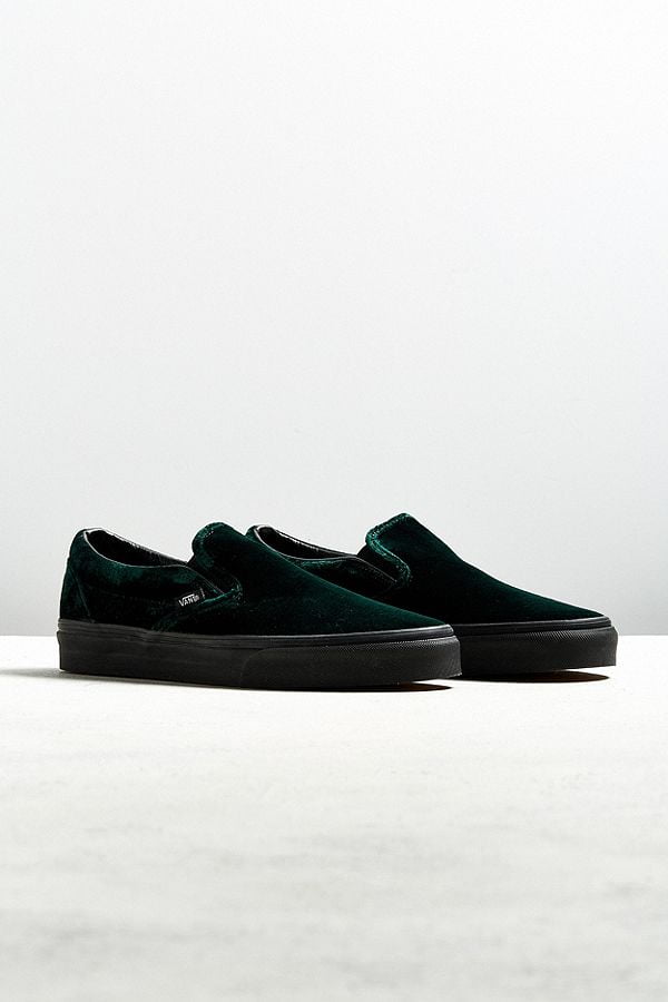 vans slip on green velvet