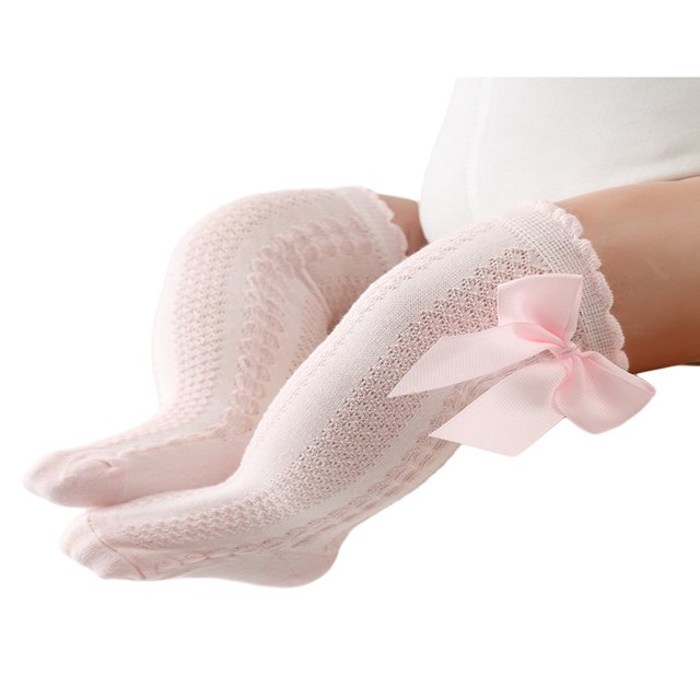 Infant Baby Girls Socks Cute Elastic Knee-Length Bowknot Ruffled Solid Lolita Socks Spanish Style