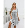 thumbnail image 2 of SMZ Women's Pleated Front Loose Fit Short Sleeve Nightgowns House Dress with Hand Pockets (S - 5XL), 2 of 5