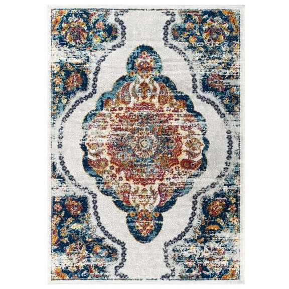 Modway Entourage Malia Distressed Vintage Floral Vintage Medallion 8x10 Area Rug in Multicolored