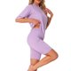 thumbnail image 4 of INSPIRAR CHIC Conjuntos de 2 Piezas para Mujeres, Camiseta de Manga Corta con Letras Impresas, Pantalones Cortos Bodycon, Conjuntos de Lounge XS Púrpura, 4 of 6