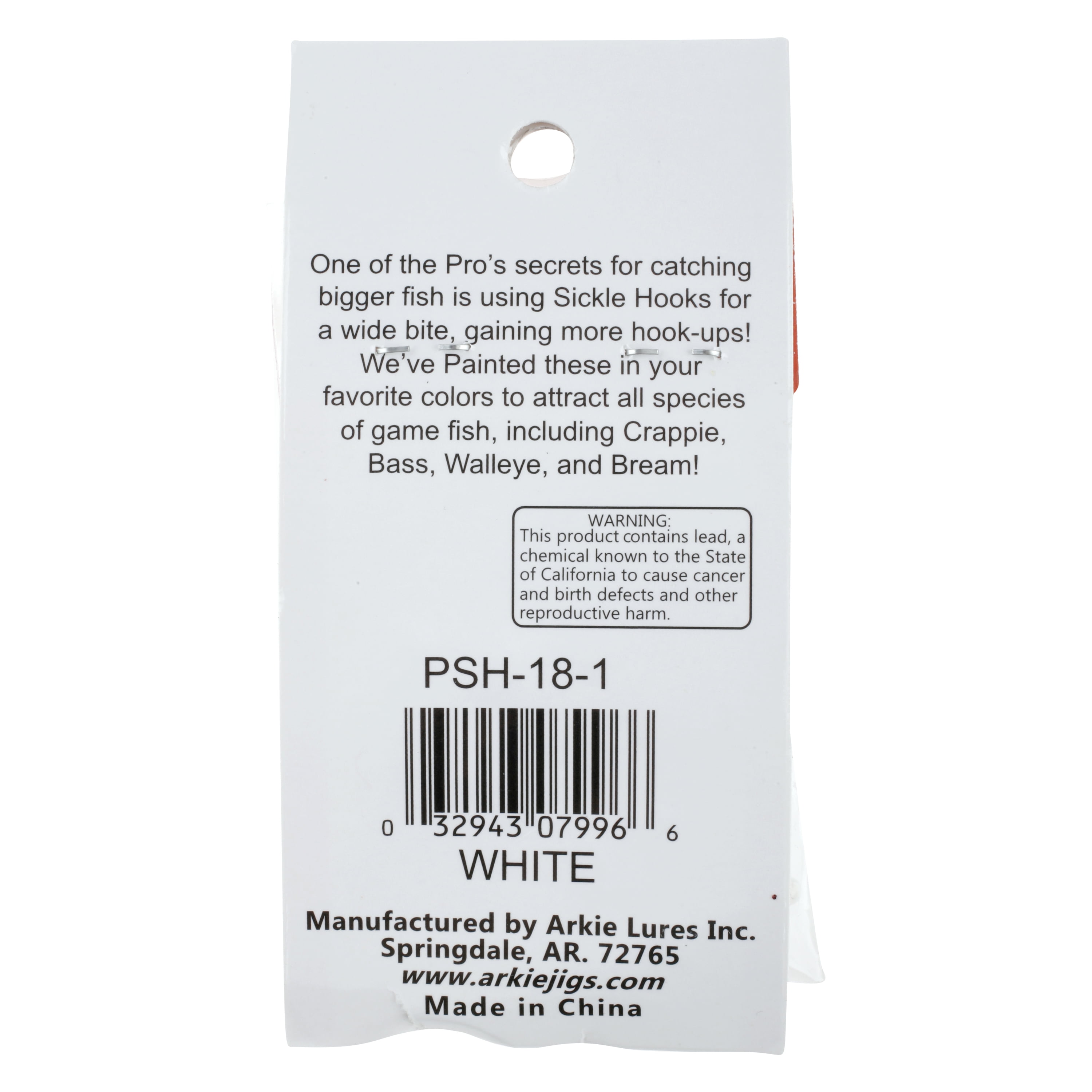 Arkie Lures Pro Model Sickle Hook Jig Head, Color White, Size 1/8 oz.