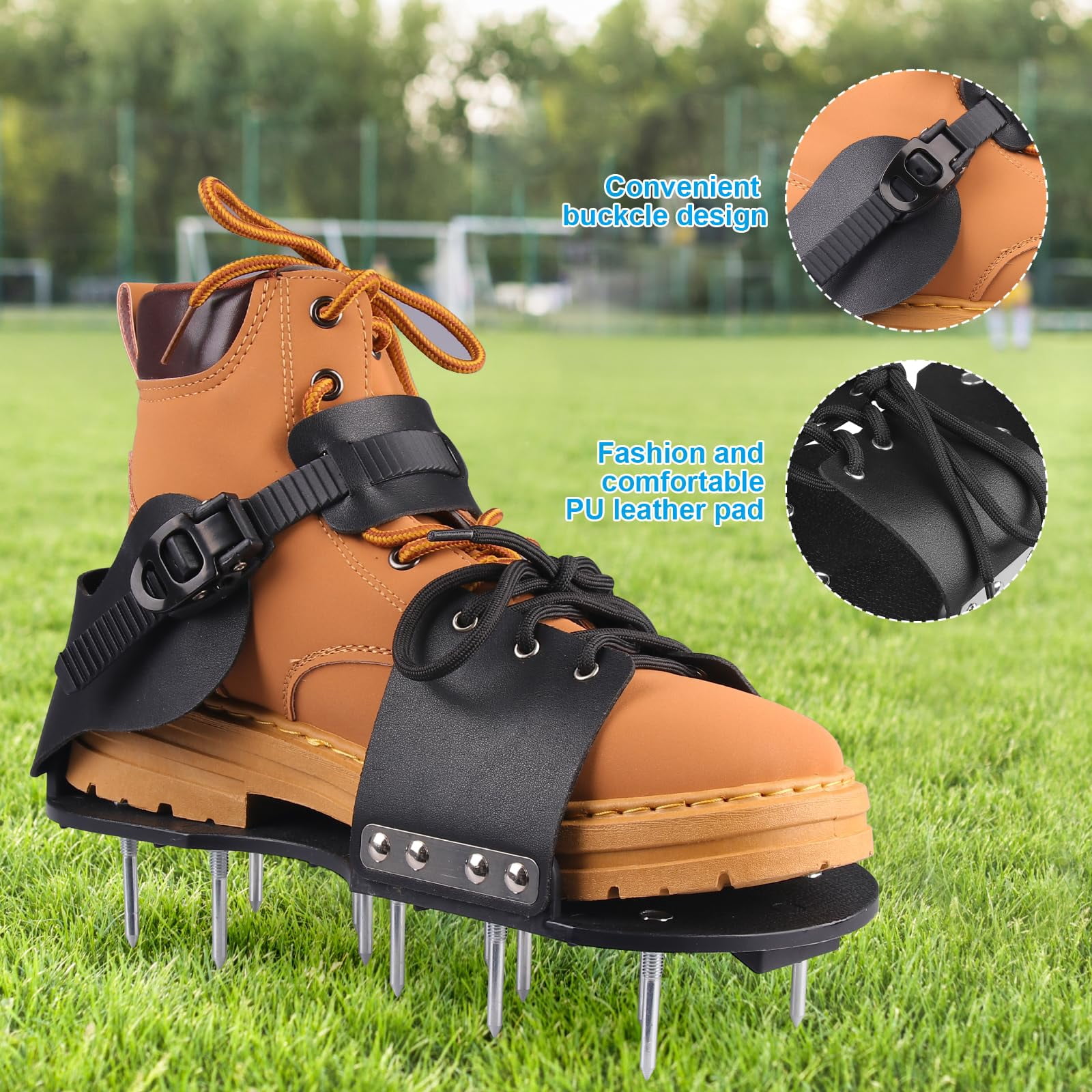 Lawn Aerator Shoes For Grass  With Adjustable Loop Strap 26 Stainless Steel Nails Aeration Soil Patios Gardens Lawns