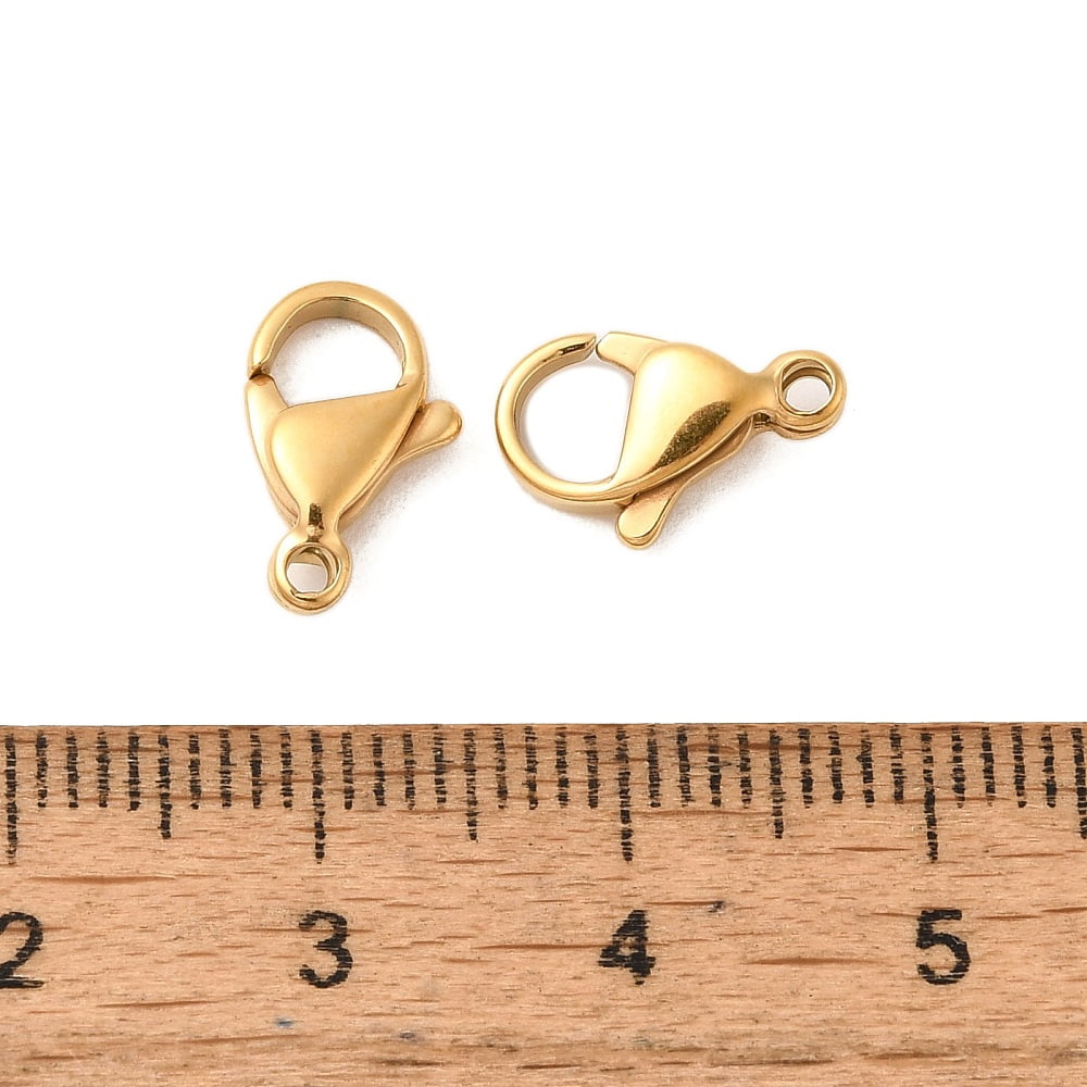 200pcs Ion Plating(IP) 304 Stainless Steel Lobster Claw Clasps Parrot Trigger Clasps Real 18K golden Plated 12x7.5x3.5mm Hole: 1.4mm