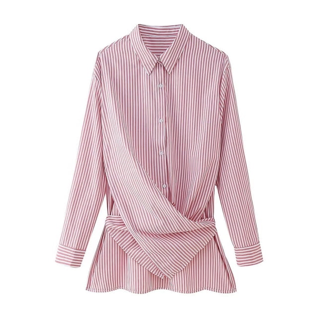 Blouses à Manches Longues pour Femmes Blouses à Manches Longues pour Femmes Mode Féminine Nouée à Rayures Ample Haut/chemise à Revers à Manches Longues Blouses à Manches Longues pour Femmes