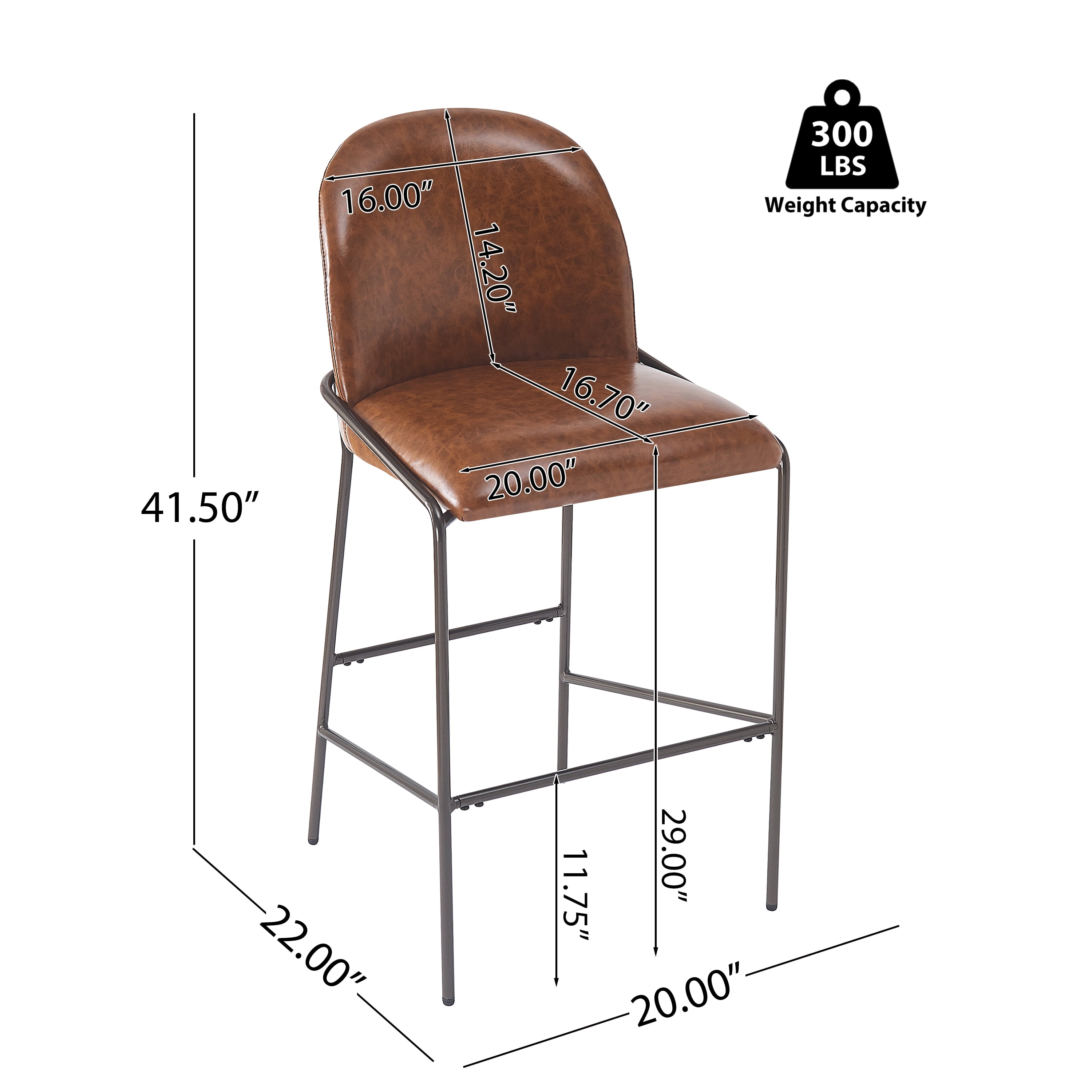 Kitchen Bar Stools, Counter Height Stools with Brown Faux Leather Seat and Antique Bronze Metal Frame, Upholstered Dining Stools for Kitchen, Bistro, Cafe, Set of 2