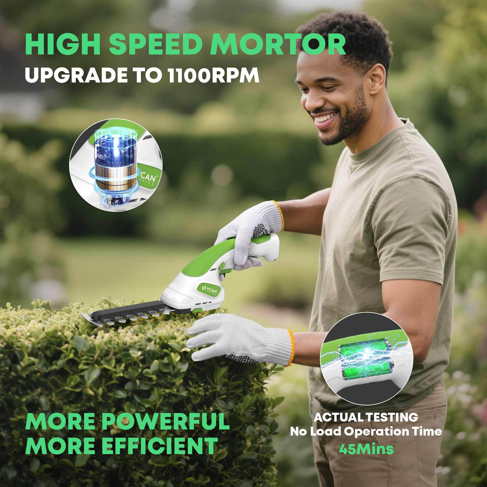 VCAN ACTIVE 2-in-1 Cordless Hedge Trimmer & Grass Shear, 7.2V Handheld Electric Shrub Trimmer, Lightweight Rechargeable with Type-C Cable, 2x 1.5Ah Batteries for Garden, Yard, Lawn