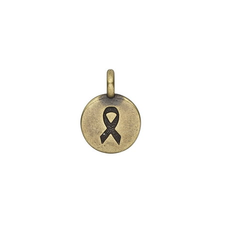 

Drop TierraCast antique brass-plated pewter (tin-based alloy) 12mm single-sided flat round with textured ribbon. Sold per pkg of 2.