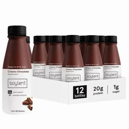 Soylent Vegan Meal Replacement Shake 14 Oz Ready to Drink Plant Protein Shakes, 12 Pack, Creamy Chocolate