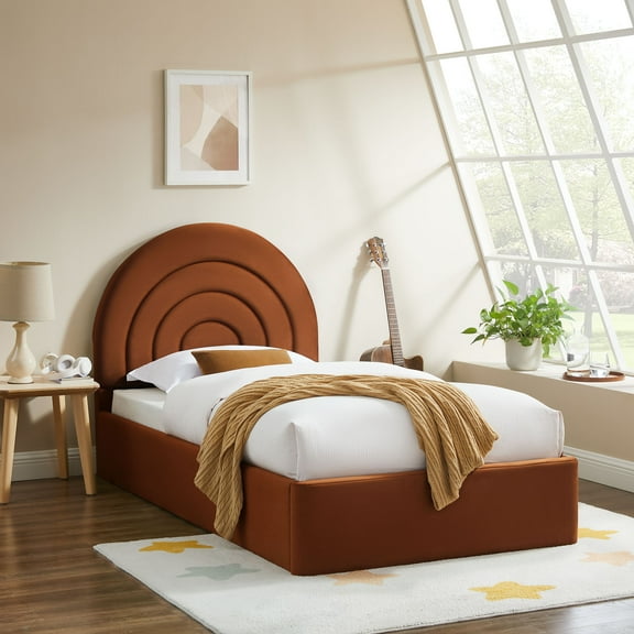 Modway Solana Arched Performance Velvet Twin Platform Bed in Rust