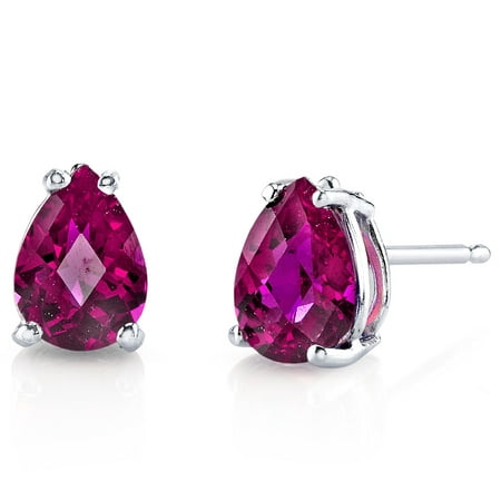 Peora 2.00 Ct T.G.W. Pear-Cut Created Ruby 14K White Gold Stud Earrings