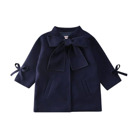 

JDEFEG Jacket Kids Girls Toddler Girls Winter Long Sleeve Warm Woollen Coat Jacket Solid Color Bow Tie for Babys Clothes Girls Winter Coat Age 12 Cotton Blend Blue 120