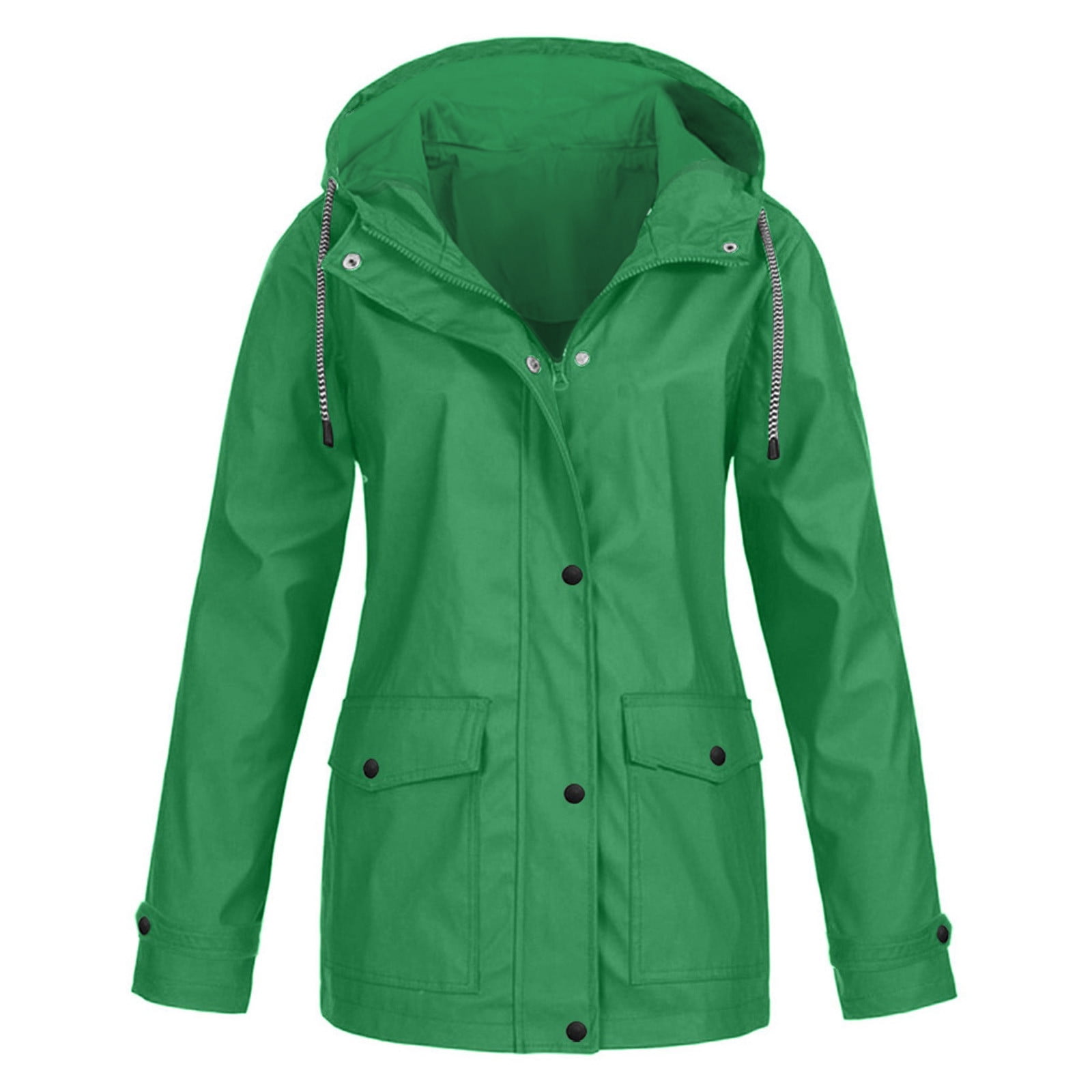 CEHVOM Women Solid Rain Jacket Outdoor Plus Size Waterproof Hooded ...