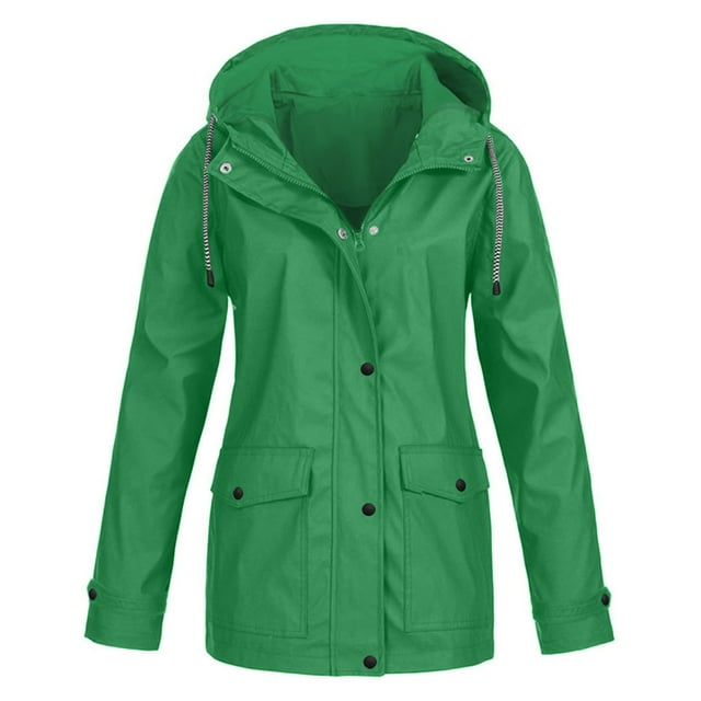CEHVOM Women Solid Rain Jacket Outdoor Plus Size Waterproof Hooded Raincoat Windproof Clearance