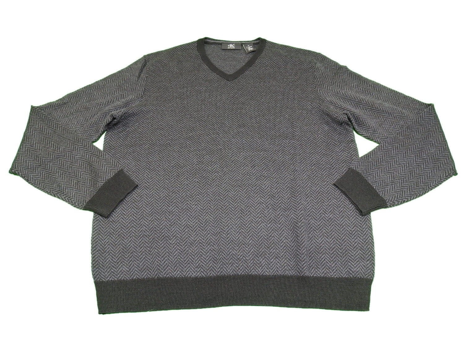 Calvin Klein Men's Size Medium Merino Wool V-Neck Sweater, Black Combo ...