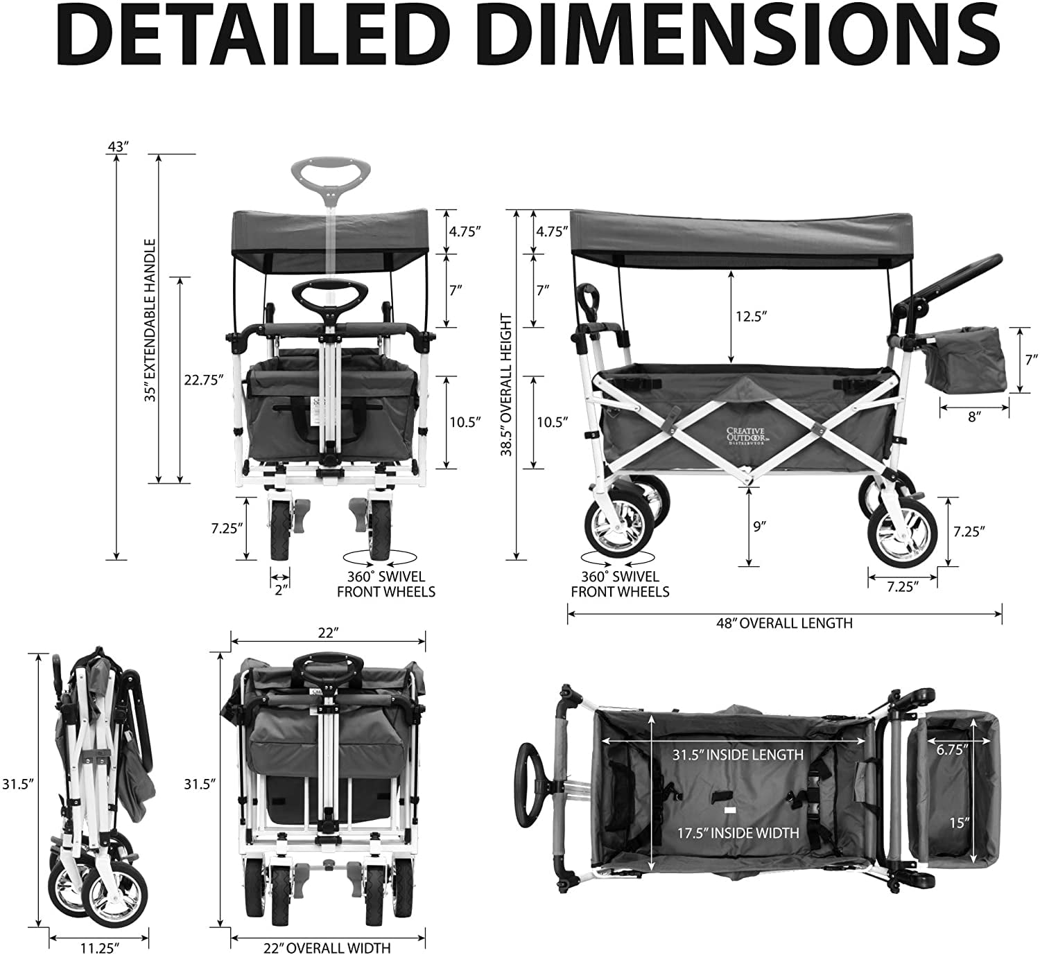 Creative Outdoors Push Pull Collapsible Folding Wagon| Teal