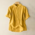 thumbnail image 2 of Lzobxe Womens Shirts Solid Color Lapel Button Short Sleeve Turn down Neck Casual Linen Top,Sizes M-2XL, 2 of 5
