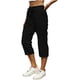 thumbnail image 2 of TaTaai Women's High Waist Linen Pants Elastic Drawstring Waistband with Decorative Ruffles Loose Straight Leg Cropped Length Casual Trousers Featuring Side Pockets Gift, 2 of 7