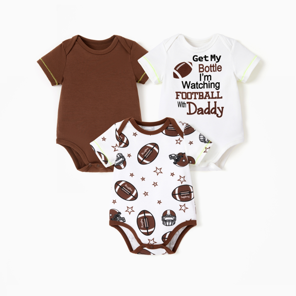 PatPat Ensemble de Barboteuses 3 Pcs pour Bébé Garçon/fille à Imprimé Ludique