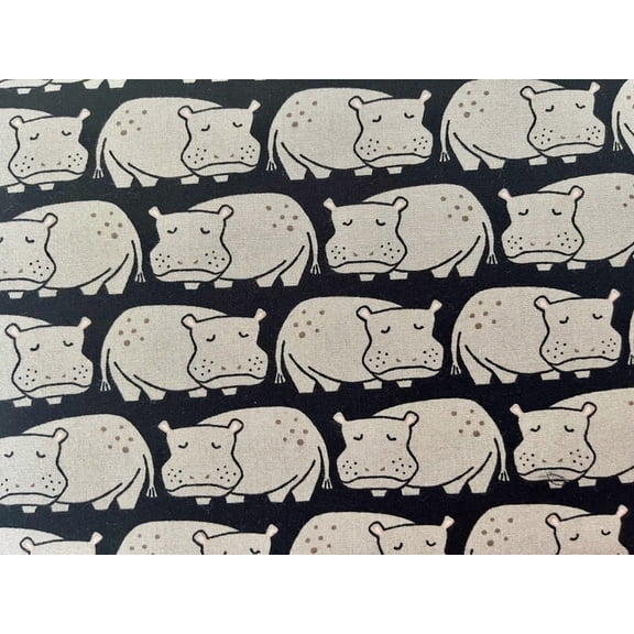 Rising Sun - Weary Hippo - Black Fabric - Loes Van Oosten | 1/2 Yard, 44"