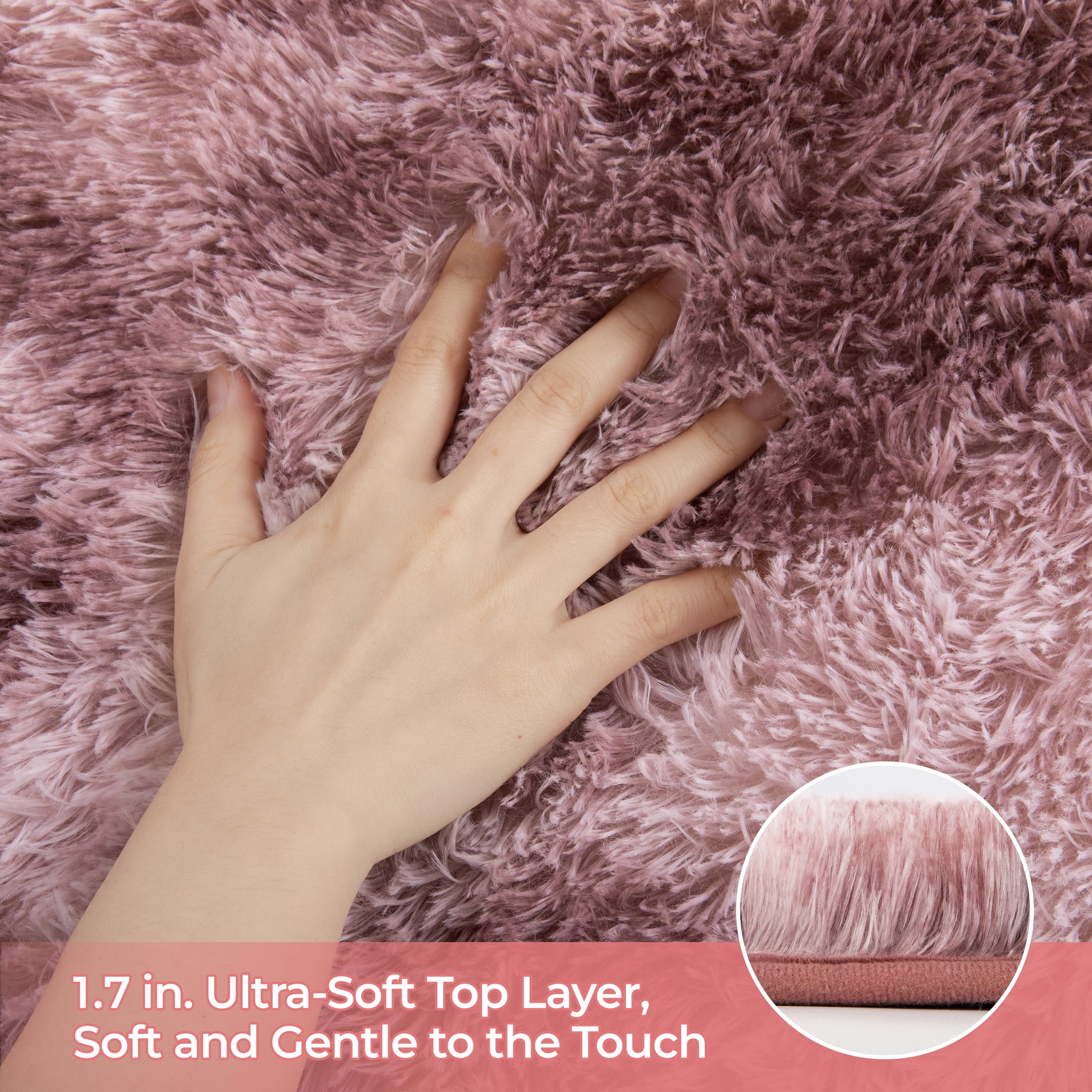 Nefoso Shag Area Rug, 9ft x 12ft Soft Fluffy Tie-Dye Area Rugs for Living Room Bedroom Decor Carpet, Dusty Pink / Blush Pink