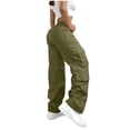 thumbnail image 6 of Cargo Pants for Women High Waisted Hiking Pants Baggy Stretchy Wide Leg Y2K Streetwear with Pockets Green L, 6 of 8