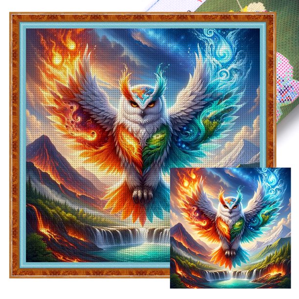 Kit Punto Cruz Búho Impreso Hilo Algodón Ecológico Bordado Arte 45x45cm 11CT