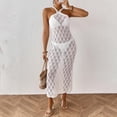 thumbnail image 5 of zaveiop Women's Crochet Backless Halter Cover up Dress Self Tied Sheer Knitted Bikini Coverups (White, XL), 5 of 9