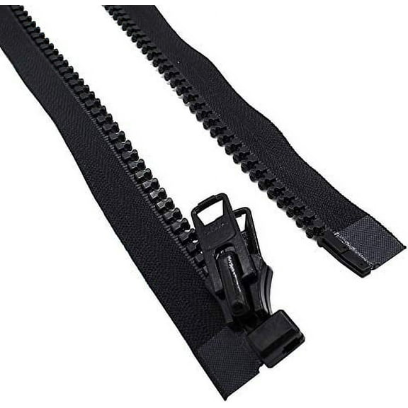#10 Reversible Heavy Duty Molded Vislon Zipper with 2 Heads - Color Black - 1 Zipper Per Pack - Made in The United States (96" Inches)